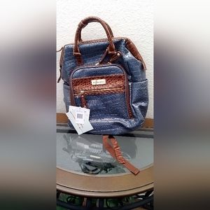 New Samantha Brown Backpack/Purse Blue/ Brown, red mark on the inside see pic